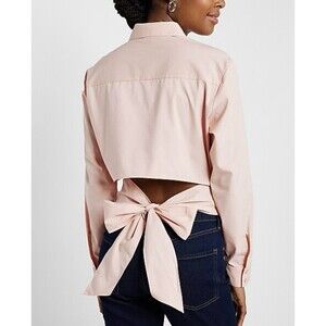 Express Tie Back Cropped Long Slv Light Pink Button Front Shirt Women’s XXS NWT